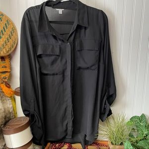 Boutique ladies plus size 1X Black Sheer Button Down Top